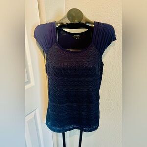 Navy Blue Lace Sheer Top XL